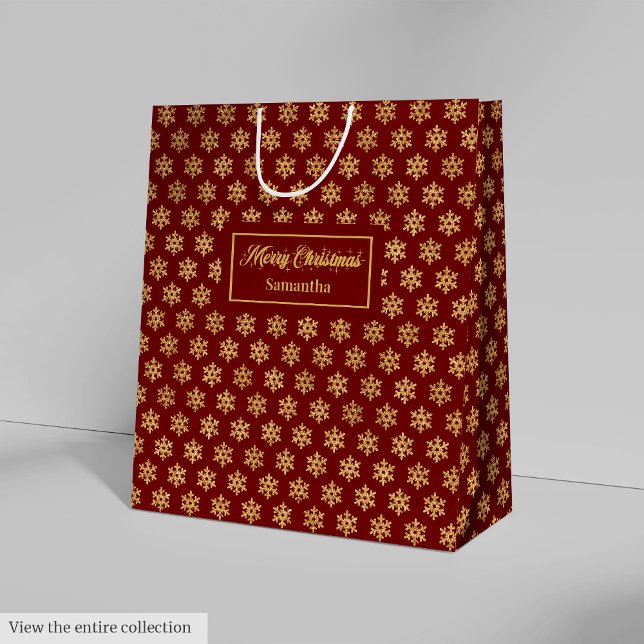 Elegant Red Gold Snowflakes Christmas Gift Bag (Elegant Red Gold Snowflakes Christmas Gift Bag)
