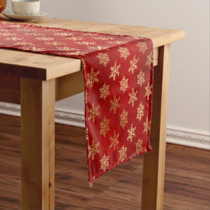 Elegant Red & Gold Snowflakes Christmas  Short Table Runner