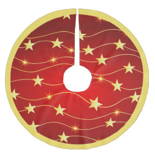 Elegant Red Gold Stars Christmas Ornaments Brushed Polyester Tree Skirt