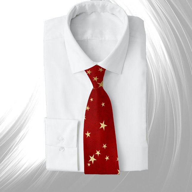 Elegant Red Gold Stars Christmas Tie (Creator Uploaded)
