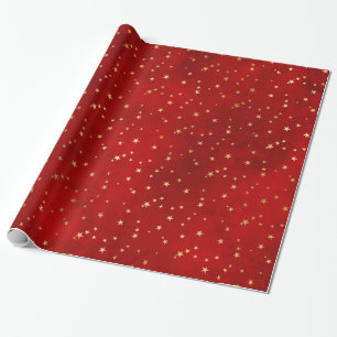 Elegant Red Gold Stars Christmas Wrapping Paper