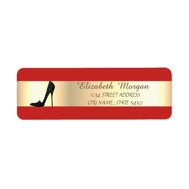 Elegant Red  ,Gold Stripe, High Heels Return Address Label (Front)