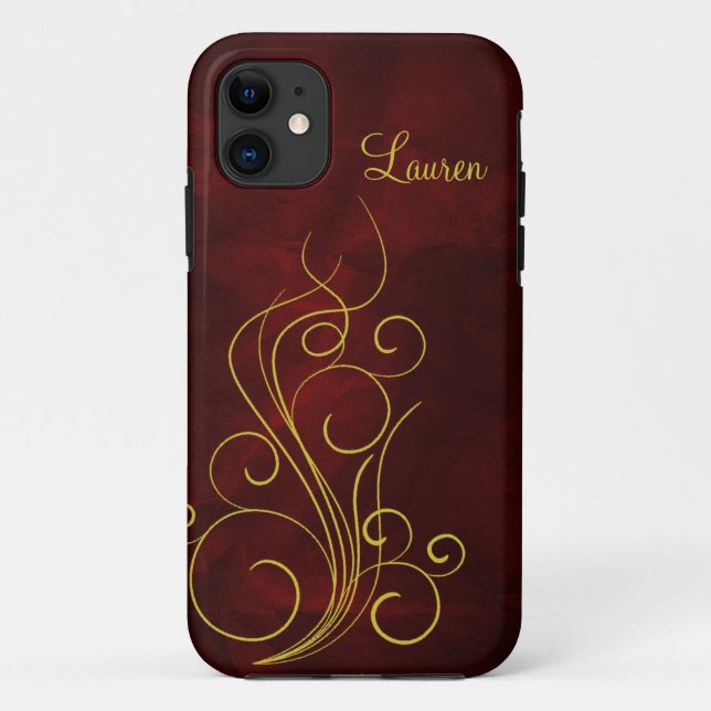 Elegant Red Gold Swirl Case-Mate iPhone Case (Back)