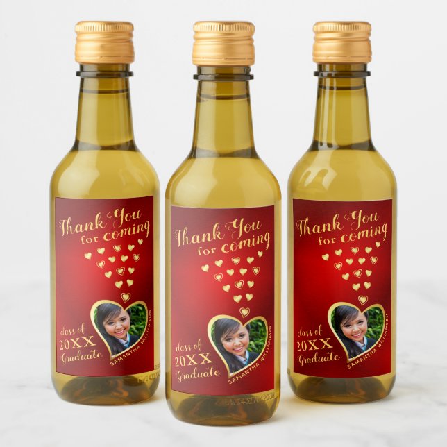 Elegant Red Gold Thank You 2025 Graduation Favours Wine Label (Bottles)