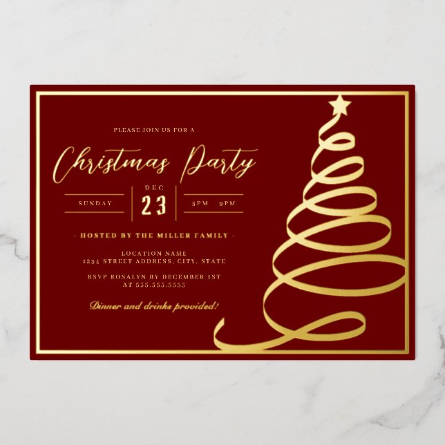 Elegant Red Gold Tree Christmas Party (Front)