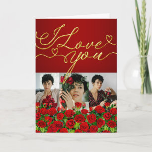 Elegant Red Gold Valentine’s Day I Love You Photo Card