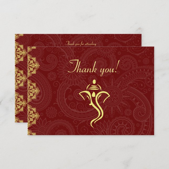 Elegant Red & Gold Vinayaka Wedding Thank You Card (Front/Back)