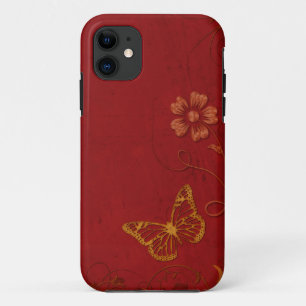 Elegant Red & Gold Vintage Butterflies iPhone 11 Case