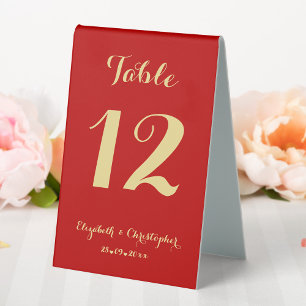 Elegant Red Gold Wedding Reception Table Number