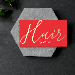 Elegant Red Golden Bold Hair Stylist Business Card
