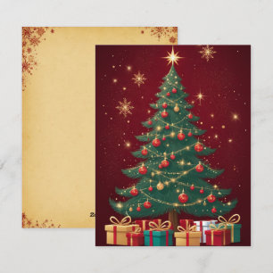 Elegant Red Golden Christmas Tree Greeting Card
