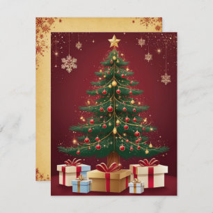 Elegant Red Golden Christmas Tree Greeting Card