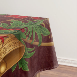 Elegant Red Golden Christmas Tree & Holly Garland Tablecloth