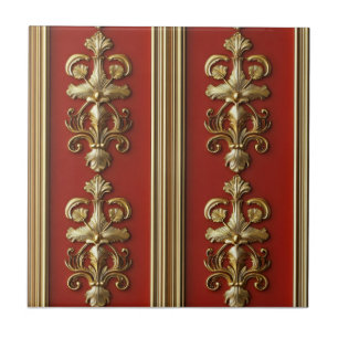Elegant Red Golden Pattern Ceramic Tile