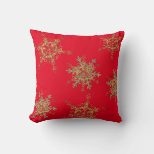 Elegant Red Golden Snow Flakes Throw Pillow