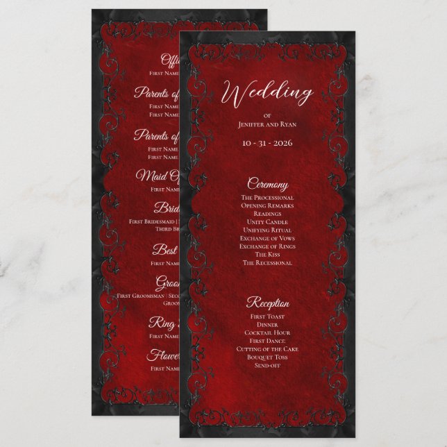Elegant red Gothic Wedding Program (Front/Back)