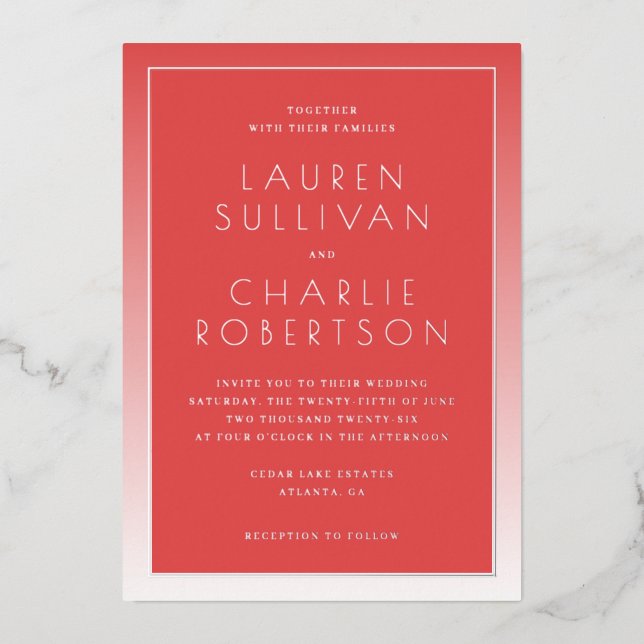 Elegant Red Gradient Wedding Invitation (Front)
