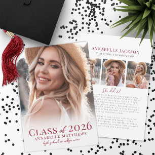 Elegant Red Graduate Photo Graduation Announcement