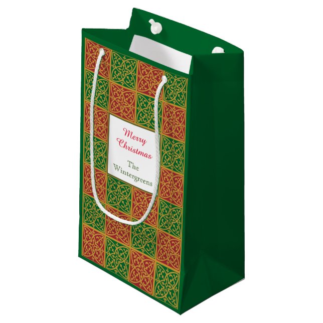 Elegant Red, Green and Golds Editable  Small Gift Bag (Front Angled)