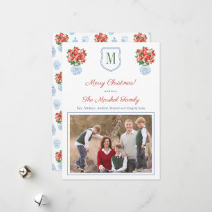 Elegant Red Green Blue Merry Christmas Picture Holiday Card