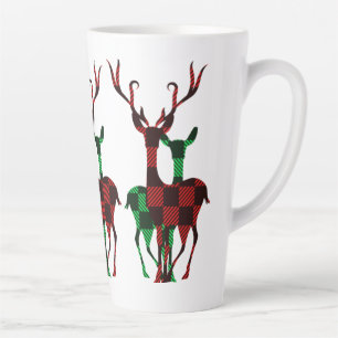 Elegant Red & Green Buffalo Plaid Reindeer Couple Latte Mug