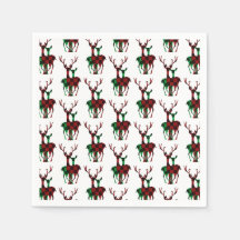 Elegant Red & Green Buffalo Plaid Reindeer Couple