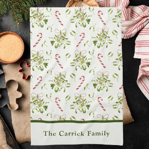 Elegant Red & Green Christmas Botanical Tea Towel