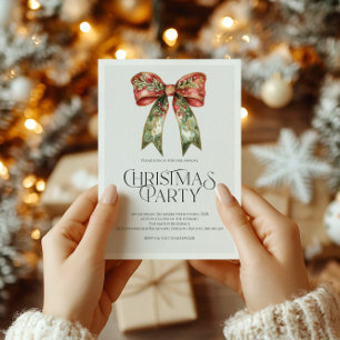Elegant Red & Green Christmas Invite Festive bow