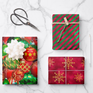Elegant red green Christmas ornaments holidays Wrapping Paper Sheet