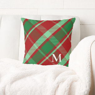 Elegant Red & Green Christmas Plaid Cushion
