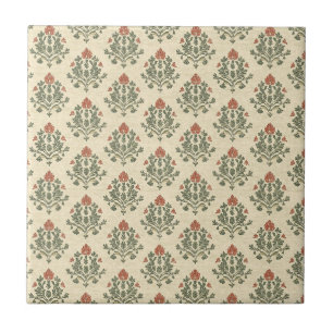 Elegant Red Green Damask Vintage Distressed Ceramic Tile
