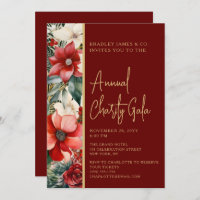 Elegant Red Green Floral Charity Event Gala Party