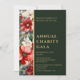 Elegant Red Green Floral Charity Event Gala Party Invitation