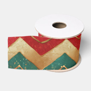 Elegant Red Green Gold Chevron Pattern Grosgrain Ribbon