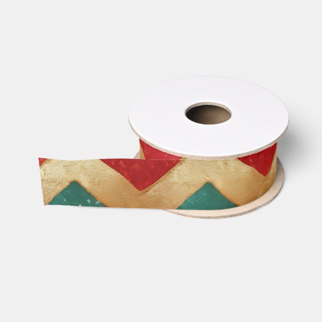 Elegant Red Green Gold Chevron Pattern Grosgrain Ribbon (Spool)