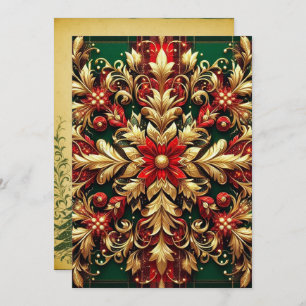 Elegant Red Green Gold Festive Plaid Holiday Card