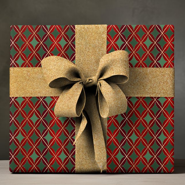 Elegant Red Green Gold Harlequin Luxury Pattern Wrapping Paper (Creator Uploaded)