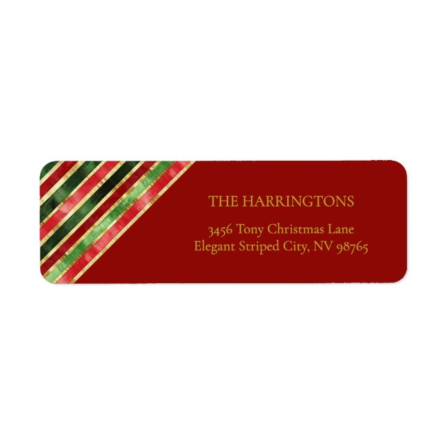 Elegant Red Green Gold Stripes Christmas Return Address Label (Front)