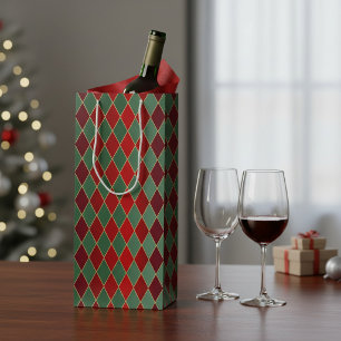 Elegant Red Green Harlequin Wine Gift Bag