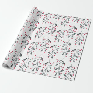 Elegant Red & Green Holly Branch Christmas Pattern Wrapping Paper