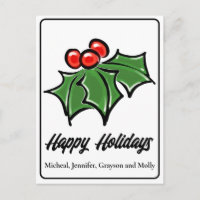 Elegant red green Holly Leaves Holly berries 