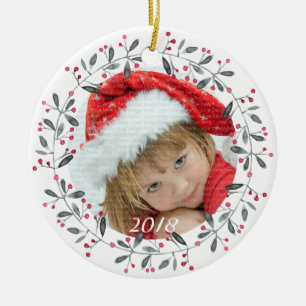 Elegant Red & Green Holly Wreath Christmas Ceramic Ornament