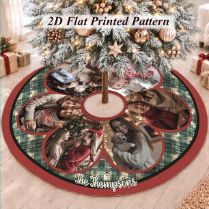 Elegant Red Green Multi Photo Family Christmas Brushed Polyester Tree Skirt