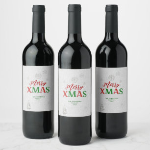 Elegant Red Green Rhinestone Merry White Christmas Wine Label