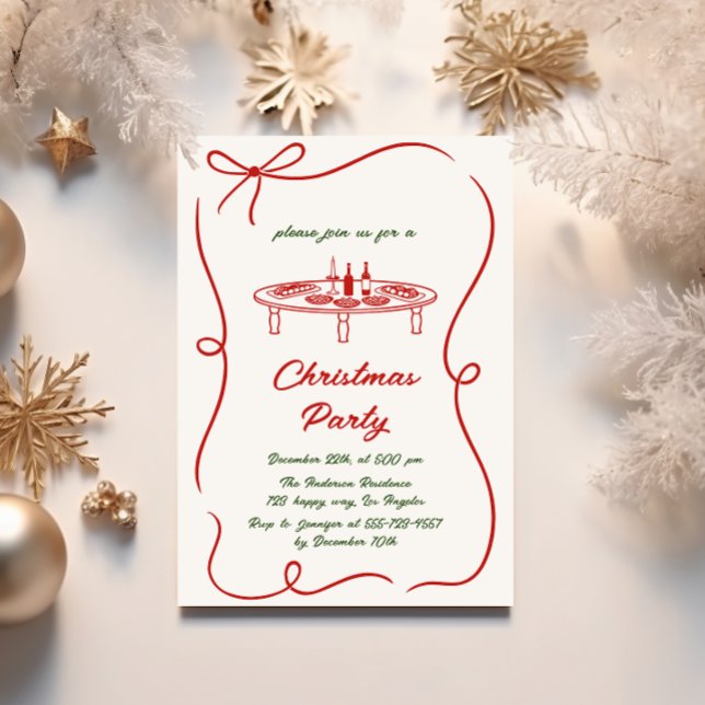 Elegant Red & Green Script Christmas Party  Invitation (Creator Uploaded)