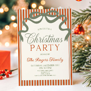 Elegant Red Green Stripe Bow Arch Christmas Party Invitation