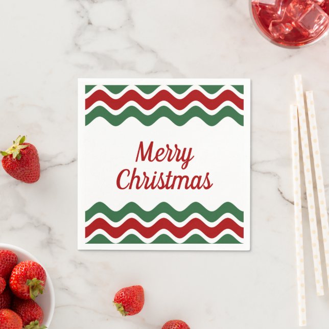Elegant Red Green Stripes Christmas Napkin (Insitu)