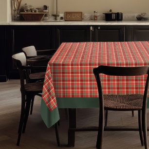 Elegant Red Green Tartan Seasonal Table Settings Tablecloth