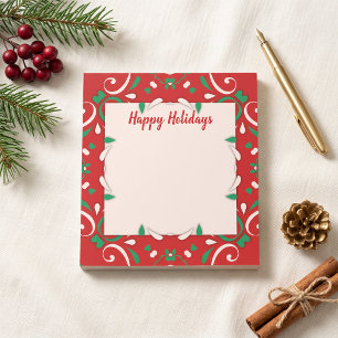 Elegant Red Green White Xmas Border Happy Holidays Notepad