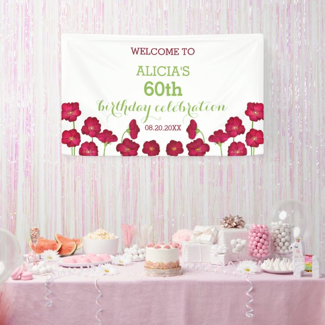 Elegant Red Growing Wildflower Birthday Party Banner (Party)